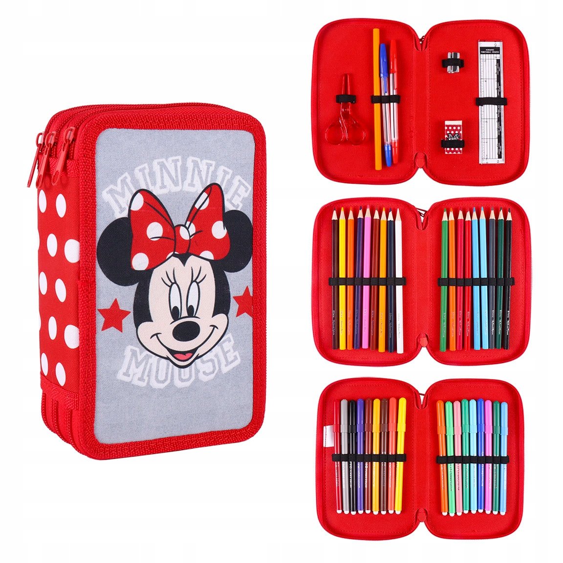 CERDA Life's Little Moments - Etui szkolne 3 przegródki Dziewczynka Myszka Minnie - oficjalna licencja Disney, Wielobarwny, Klasyczny