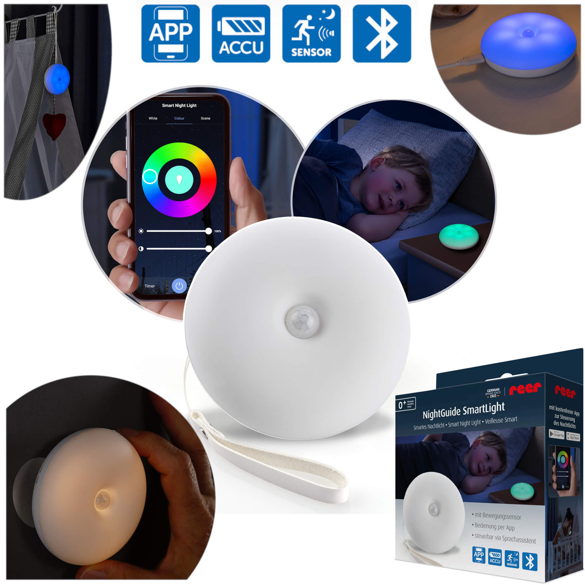 Lampka nocna LED USB Bluetooth aplikacja REER