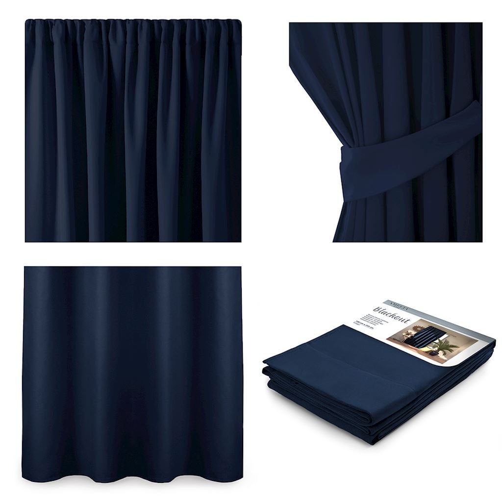 AmeliaHome Zasłona Blackout Oxford Pleat indigo, 140 x 245 cm