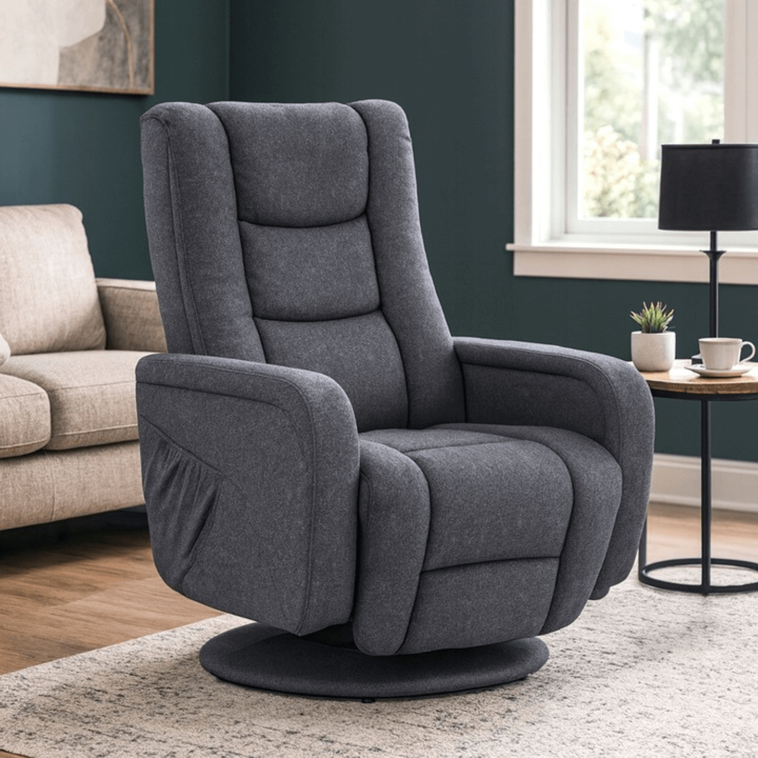 Fotel Rozkładany Obrotowy Masujący z Podnóżkiem SPIKE 2 Ciemnoszary Nowoczesny