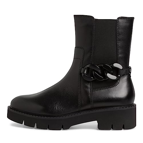 Tamaris Comfort Damskie 8-85417-41 skórzane Comfort Fit wymienna wkładka, modne botki z łańcuszkiem, buty na co dzień, kozaki Chelsea, Czarna papka, 39 EU Weit