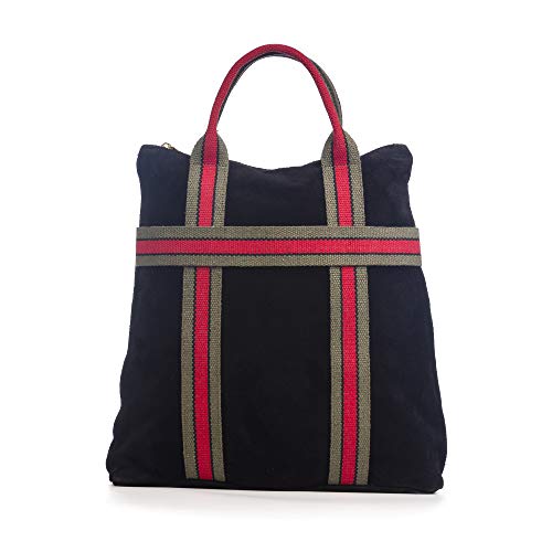 FIRENZE ARTEGIANI. Venusta Torba plecak Kobieta.Prawdziwa skóra Zamsz Płótno Premium Nadruk 35x10x35 cm. Kolor: czarny, czarny, Talla única, Casual