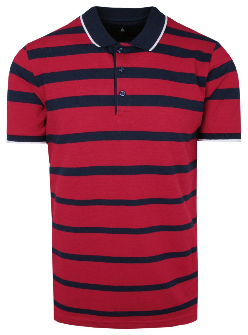 Koszulka POLO, Granatowo-Czerwona w Paski Casualowa, Krótki Rękaw, T-shirt -BARTEX - Bartex