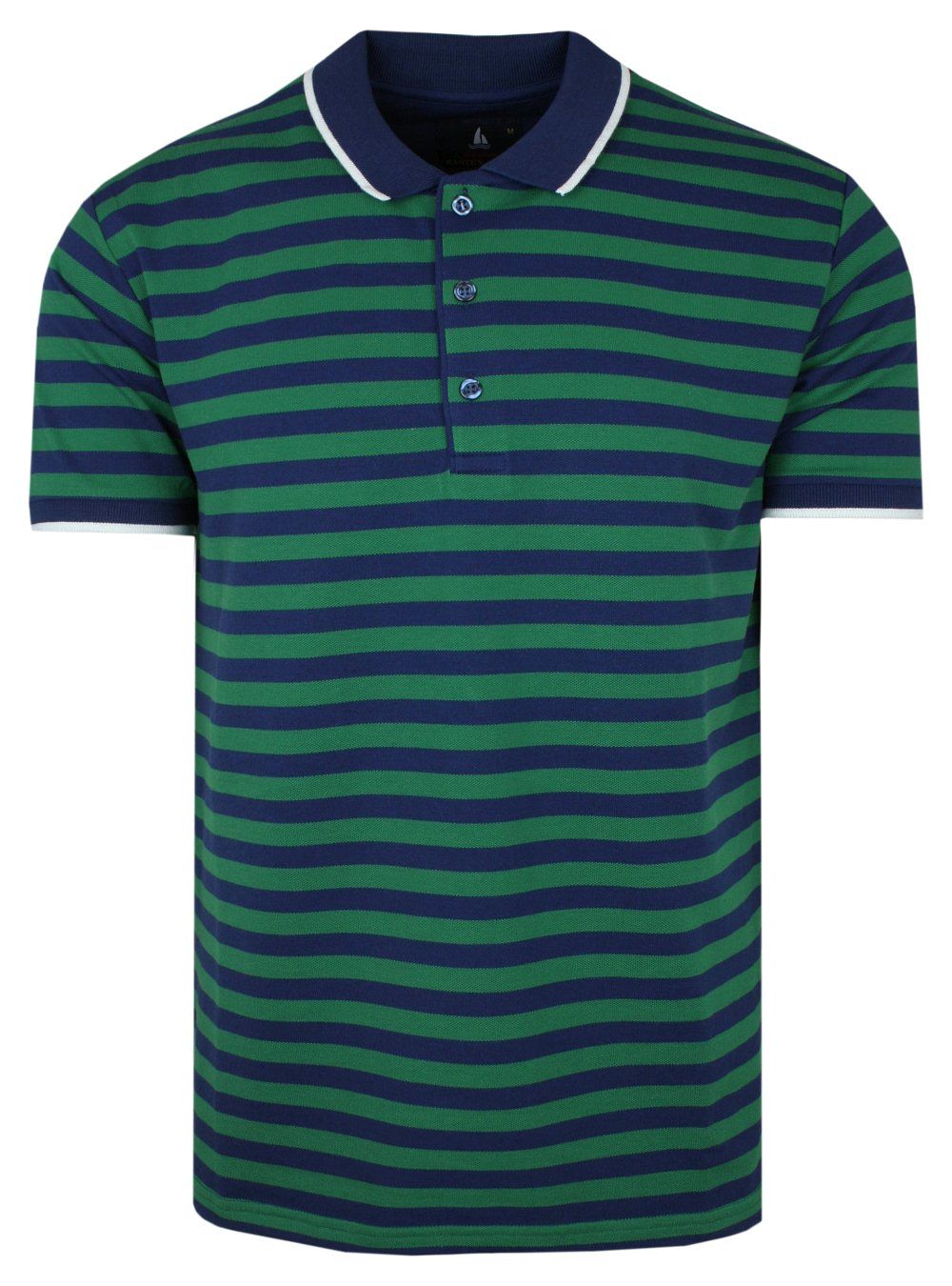 Koszulka POLO, Granatowo-Zielona w Paski Casualowa, Krótki Rękaw, T-shirt -BARTEX - Bartex