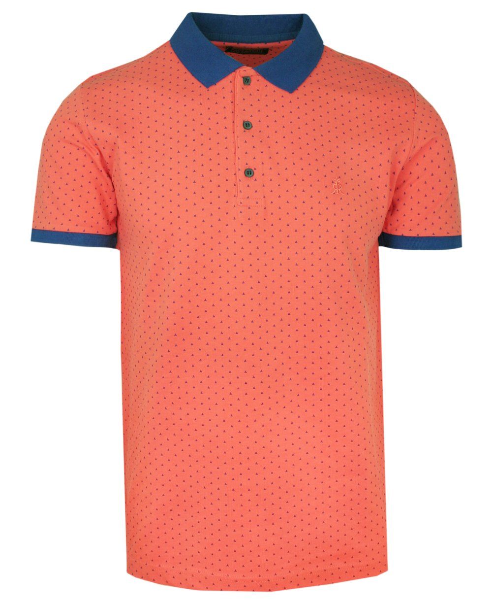Koszulka POLO, Pomarańczowa w Drobny Wzór, Męska, Krótki Rękaw, T-shirt - Rugatchi