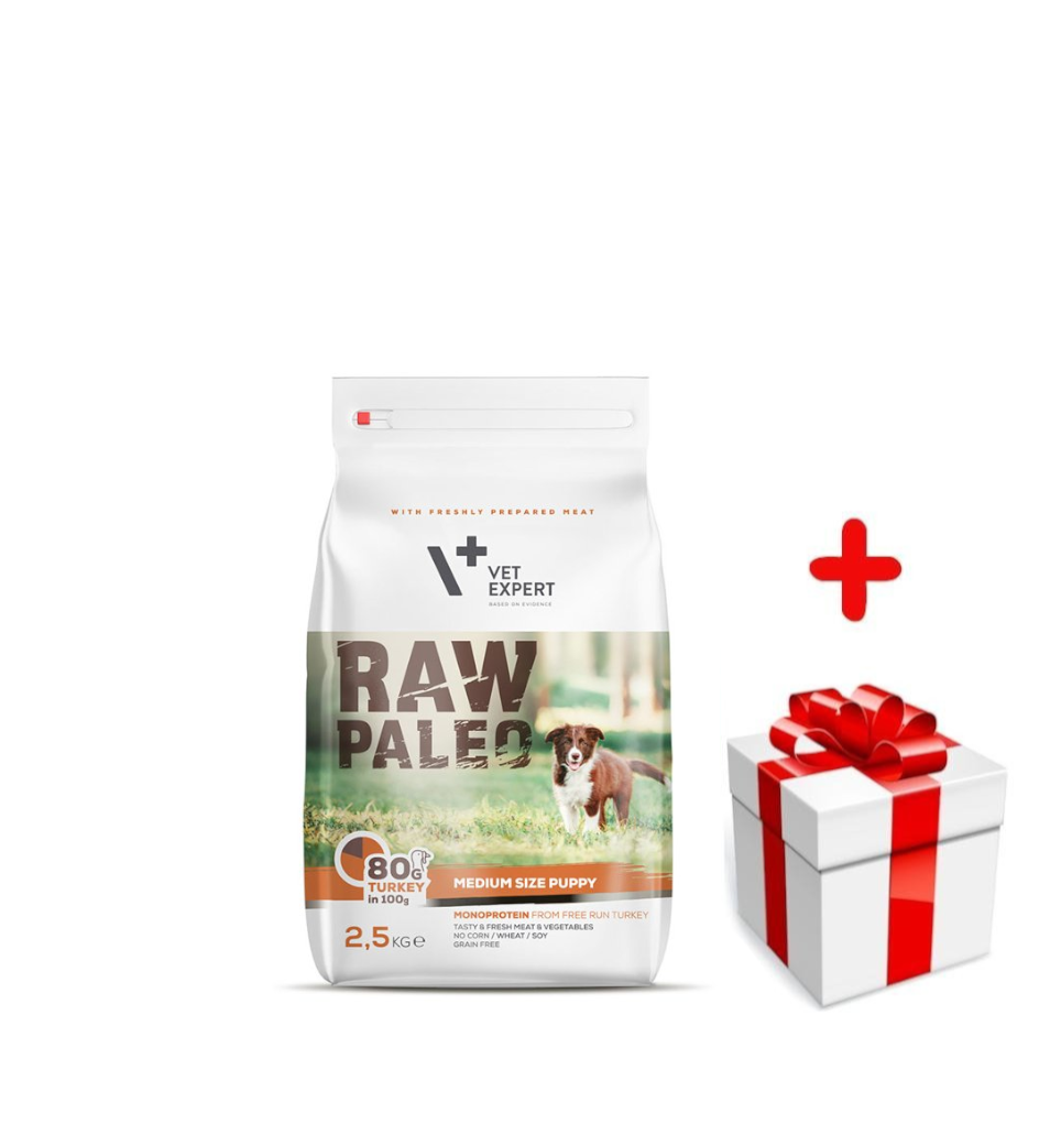 Vetexpert RAW PALEO TURKEY PUPPY MEDIUM 2,5KG + niespodzianka dla psa GRATIS!