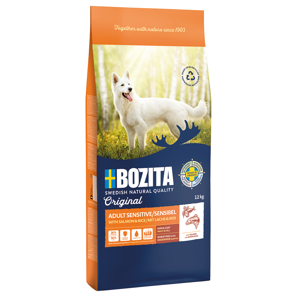 Bozita Original Adult Sensitive, łosoś i ryż - bez pszenicy - 12 kg