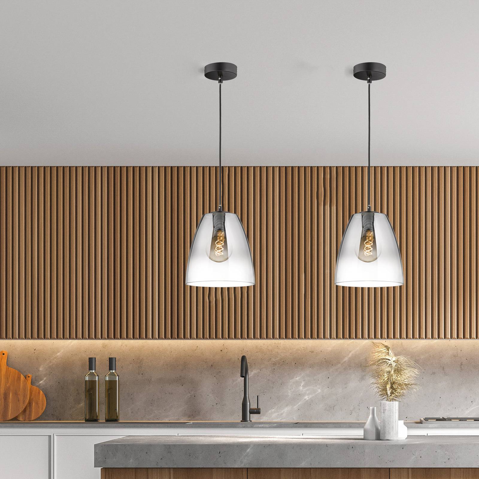 FISCHER & HONSEL Żyrandol Miro 1-pkt. szkło szary dym Ø20cm