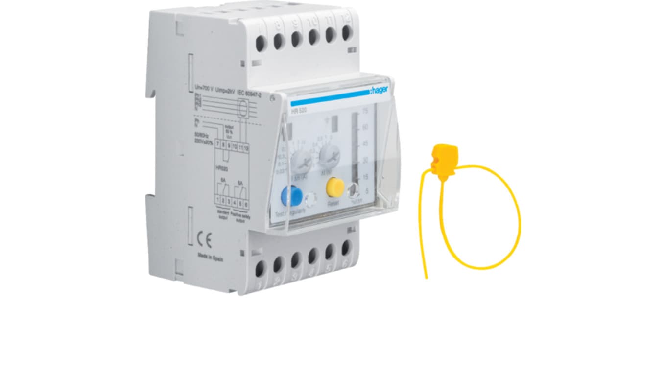 Hager polo Przekaźnik różnicowoprądowy 0,03-10A regulowana zwłoka 50 LED HR520 HR520