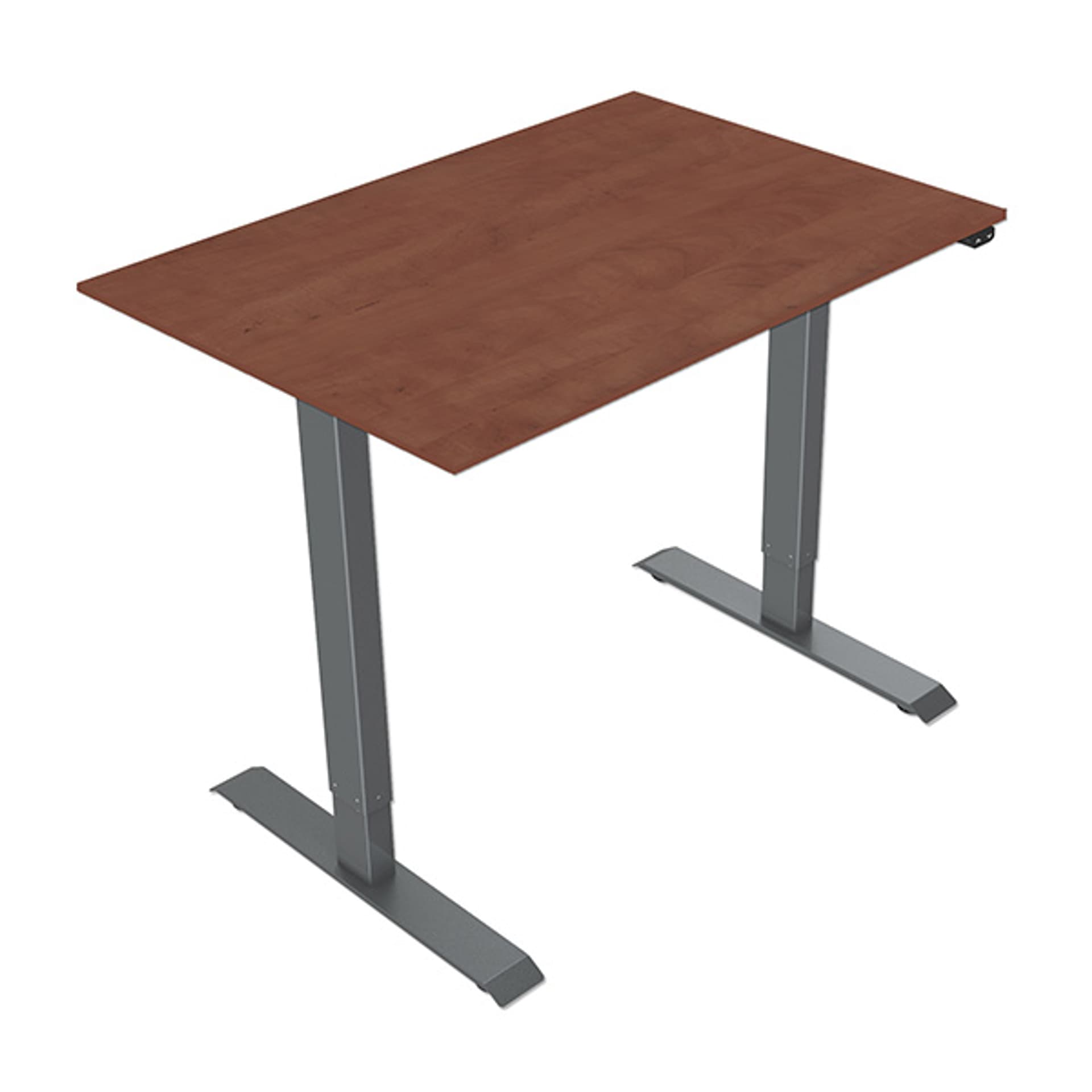 Biurko, elektycznie regulowany, Blat wiśnia, 75x120cm, regulacja rozstawu 500mm, szary, 70 kg nośność, ergo