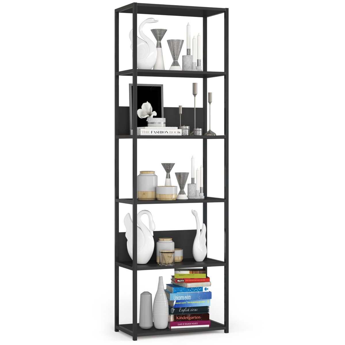 Regał loftowy metalowy 60 cm - czarny-czarny - 6 półek