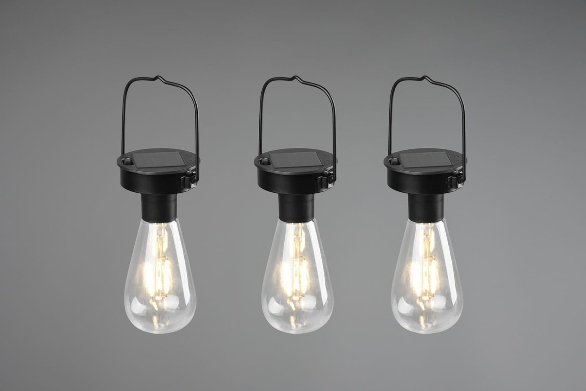 Trio Leuchten Zestaw 3 zewnętrznych lamp wiszących czarnych na solarze - Santiago