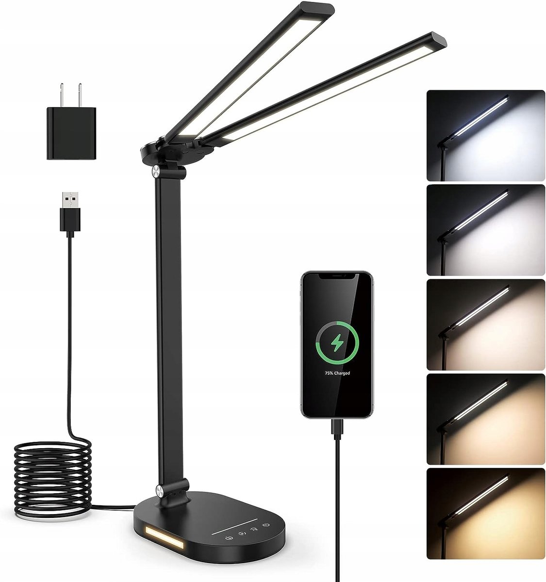 Lampa Biurkowa Led Podwójna Mocna + Ładowarka