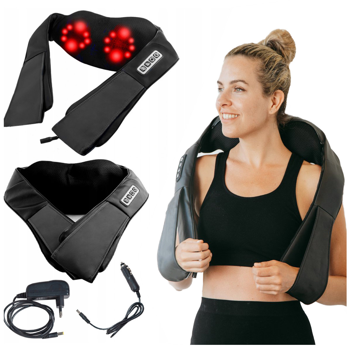 MASAŻER SHIATSU SZYI KARKU PLECÓW CIAŁA GRZEJĄCY CZARNY D05C