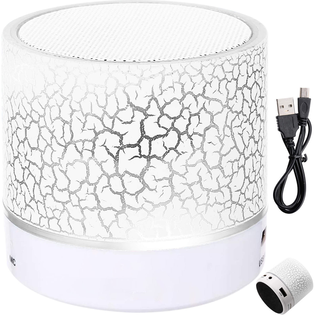 GŁOŚNIK BEZPRZEWODOWY PRZENOŚNY BLUETOOTH LED-biały mały bez radia