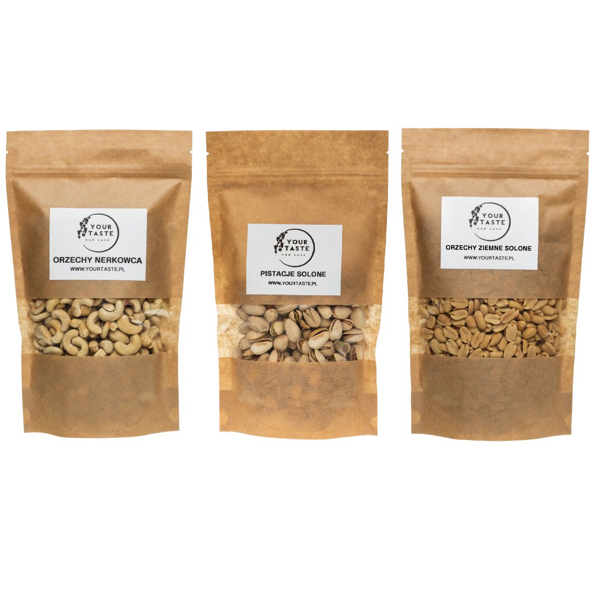 Zestaw - Pistacje solone 500g + Orzechy nerkowca 500g + Orzechy ziemne solone 500g