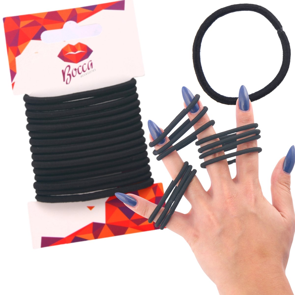 Zestaw mocnych, elastycznych gumek do włosów bez łączeń, czarny