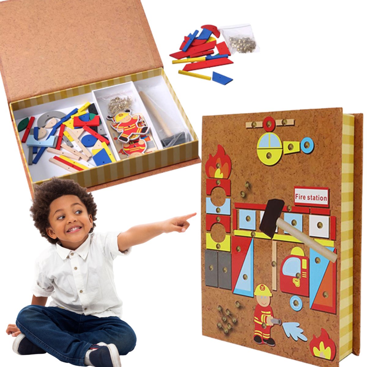 Układanka Drewniana Straż Pożarna Karty Młotek