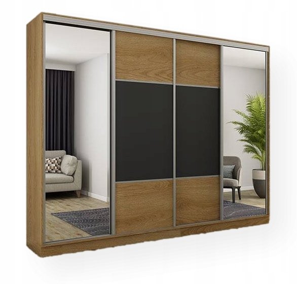 Szafa z lustrami przesuwna PREMIUM 300 cm szuflady