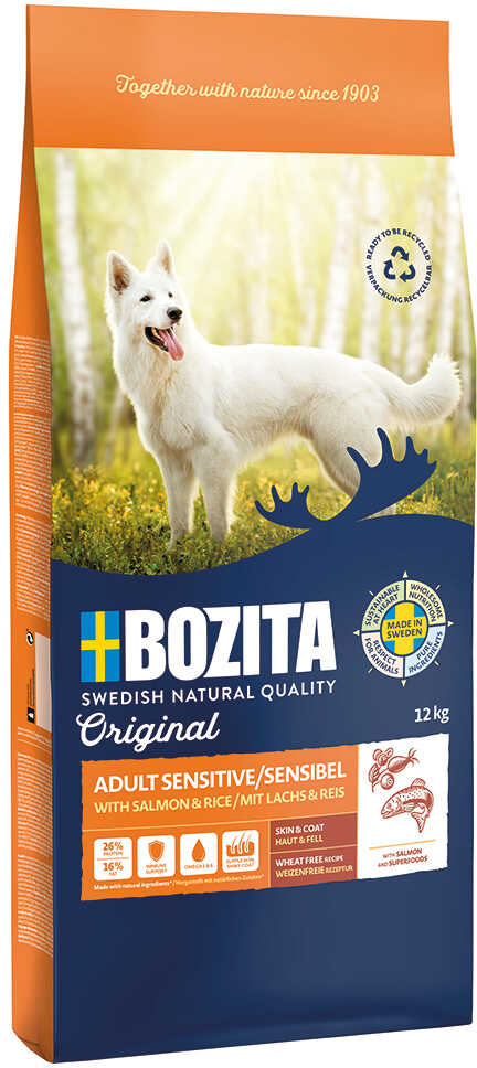 Bozita Original Adult Sensitive, łosoś i ryż - bez pszenicy - 2 x 12 kg Dostawa GRATIS!