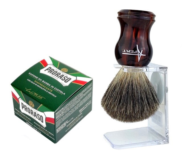 Pędzel do golenia borsuk 100 % stojak mydło