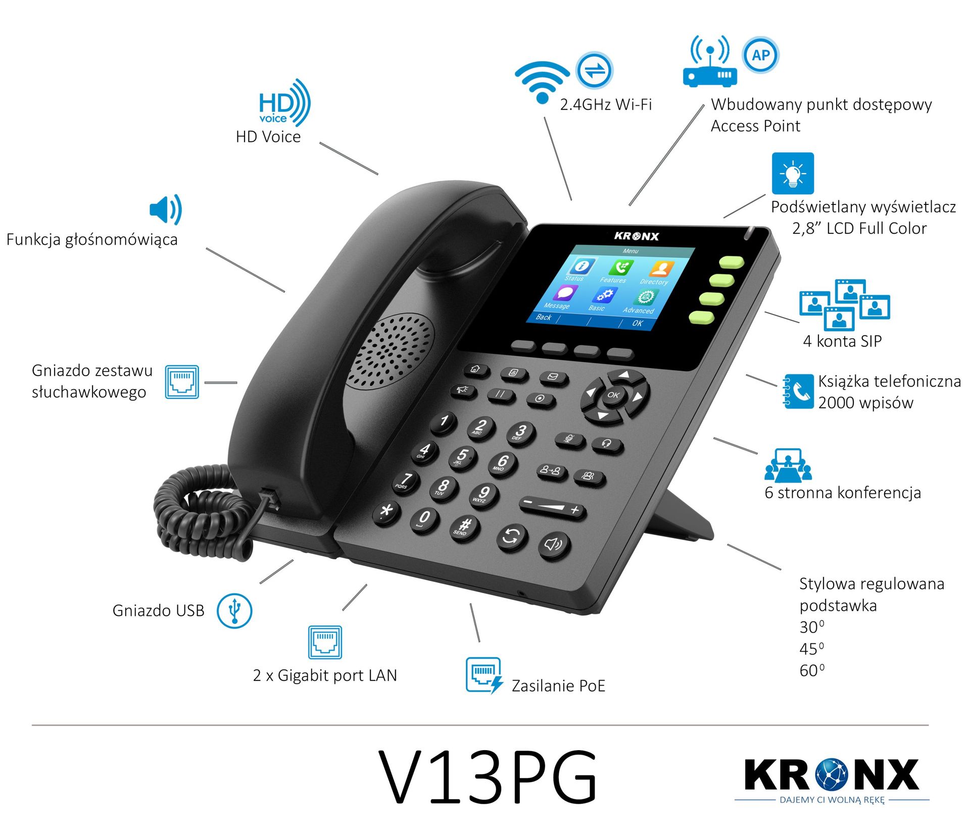 KRONX Telefon IP V13PG - PoE