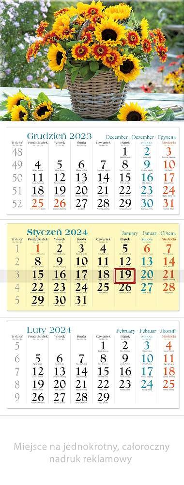 Lucrum, Kalendarz ścienny trójdzielny 2024 Kwiaty