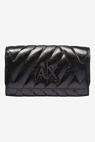 Armani Exchange Damski łańcuszek na ramię, pikowana tekstura, logo Plaque Tri-Fold Wallet, Schwarz, jeden rozmiar