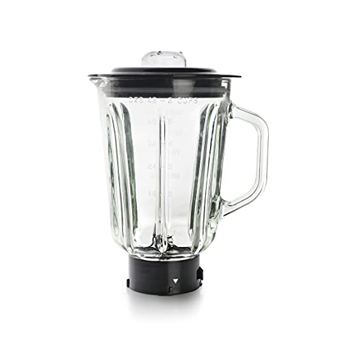Lacor 69584 Dzbanek do miksera delikatności, szklany pojemnik, idealny do soków, koktajli i kremów, 4 ostrza, szczelna pokrywa zamykająca, 1,5 l, 1,5 litra