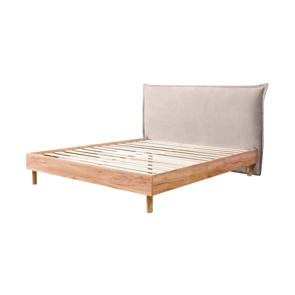 Beżowo-naturalne łóżko dwuosobowe ze stelażem 180x200 cm Charlie – Bobochic Paris