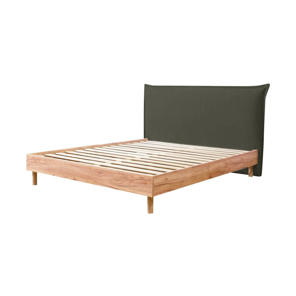 Ciemnozielono-naturalne łóżko dwuosobowe ze stelażem 180x200 cm Charlie – Bobochic Paris