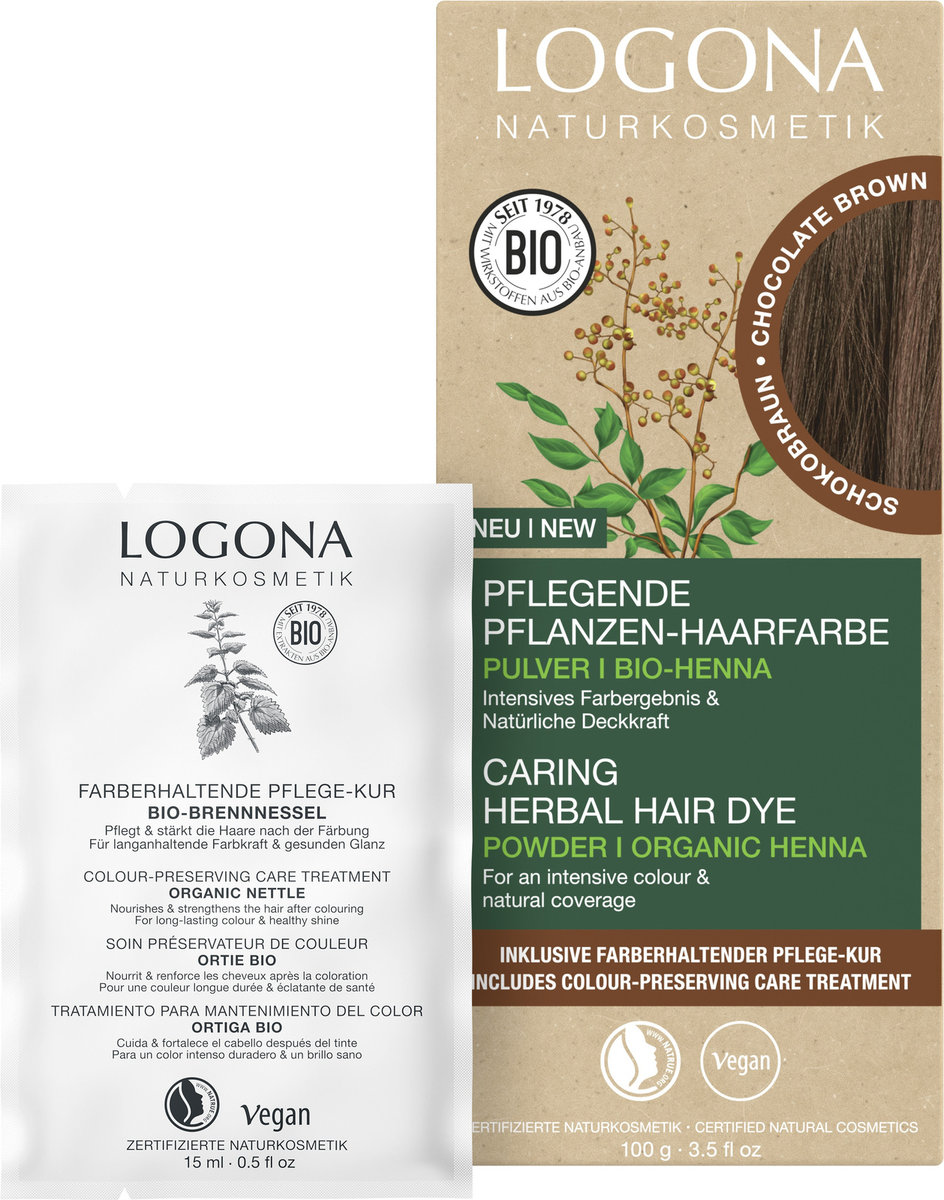 Logona Roślinna farba do włosów w proszku 09 Czekoladowy Brąz Chocolate brown 100.0 g