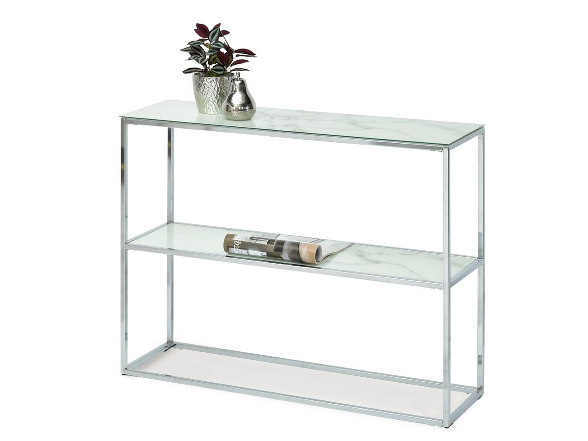 KONSOLA TOALETKA BALI BIS BIAŁY MARMUR STELAŻ CHROM