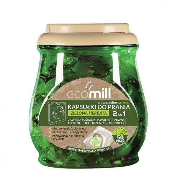 BioLife MILL CLEAN ECO MILL ECO Kapsułki do prania 2w1 ZIELONA HERBATA UNIWERSALNE 50 sztuk 5902643000223