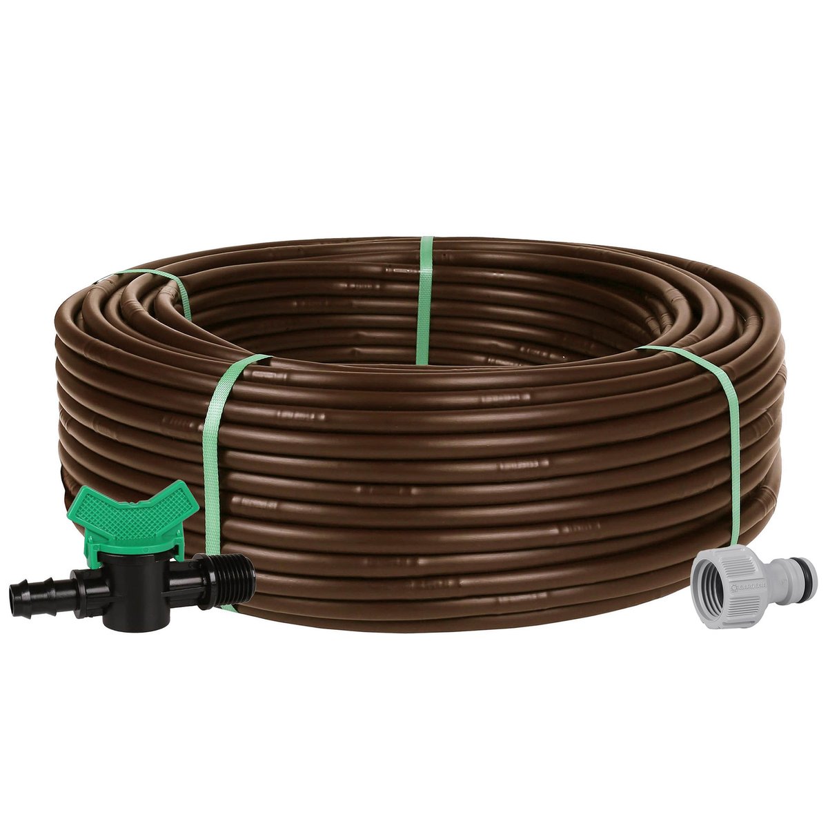 Brązowa linia kroplująca Rivulis HYDRO 16mm/0,33m/2,2l/h + przyłącze kranowe Gardena 50m+przyłącze+zawór