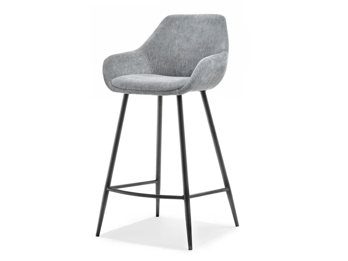 SZARY HOKER TAPICEROWANY MIGEL NA CZARNEJ NODZE Z PODNÓŻKIEM