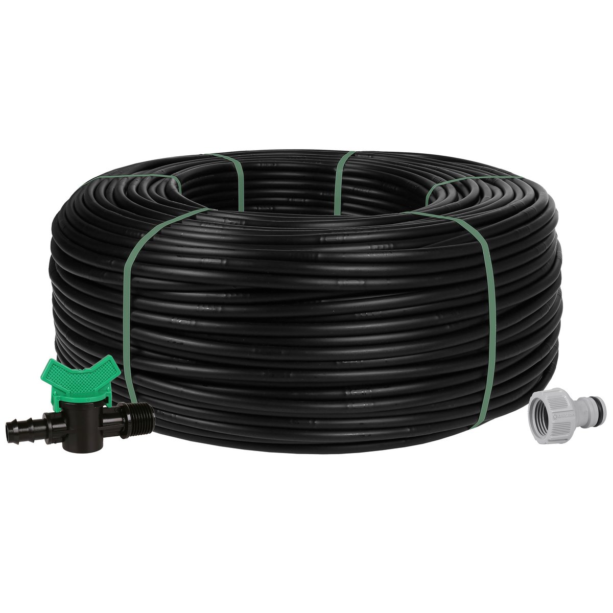 Czarna linia kroplująca Rivulis HYDRO 16mm/0,30m/1,2l/h + przyłącze kranowe Gardena 125m+przyłącze+zawór