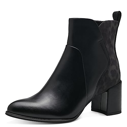 Marco Tozzi Damskie 2-25096-41 botki na obcasie, czarne/leo, 38 EU, Black Leo, 38 EU
