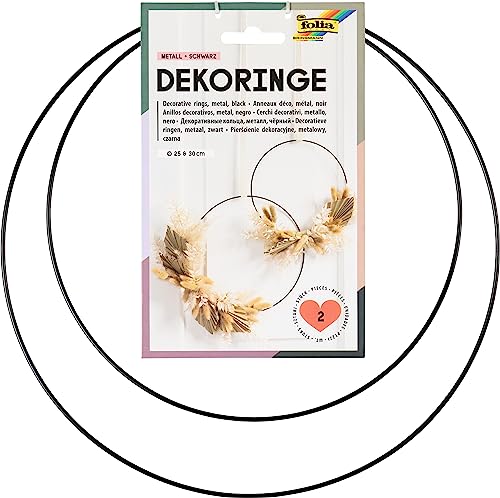 folia 24204 - Pierścienie dekoracyjne w kolorze czarnym, metalowe pierścienie do rzemiosła, 2 sztuki o średnicy 25 cm i 30 cm, grubość ok. 3 mm