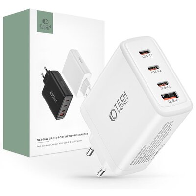 Ładowarka sieciowa Tech-protect nc100w-gan 4-port network charger PD100w/QC3.0 white