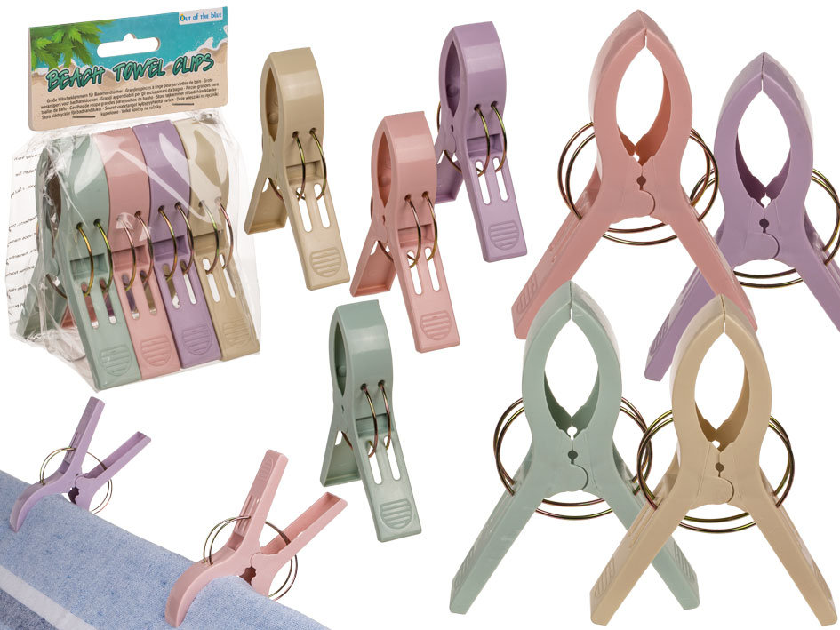 Zestw 4 klipsów XL do ręczników plażowych – pastele