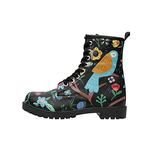 DOGO Wegańskie damskie botki - Flower & Birds, czarny, 37 EU