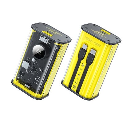 WEKOME WP-345 Vanguard Series - Power bank 10000 mAh Fast Charging z wbudowanym kablem USB-C & Lightning PD 20W + QC 22.5W (Żółty)