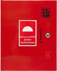 Zawór hydrantowy typ ZH-52 wraz z obudową, szafka ochronna 400 zawieszana, znak B, zamek OTS, kolor czerwony RAL3000