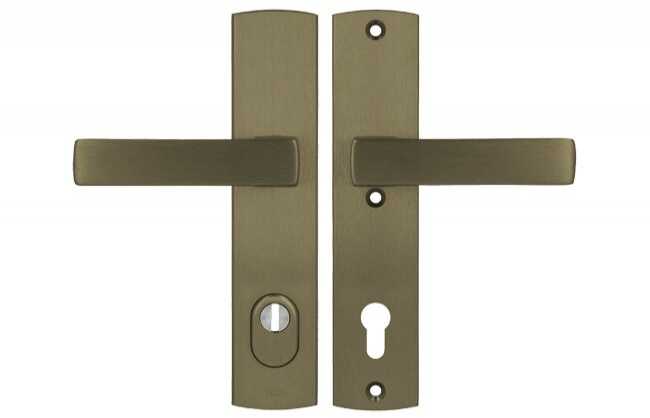 Klamka Axa APOLLO Premium 92 WB klasa 3 z zabezpieczeniem wkładki FLEX (p.poż.), kolor F4 - stare złoto (grubość drzwi 74-83 mm)