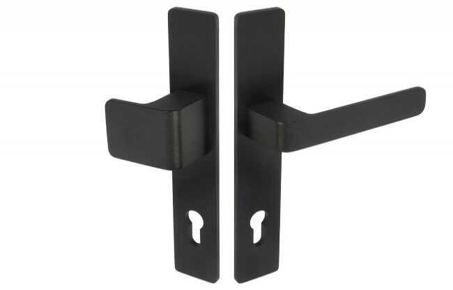 Gałko-klamka drzwiowa Wala na długim szyldzie L-92 H6S26P/G5S50/S5S42G6 (rękojeść 26 mm, szyld 42 mm), czarna anoda, prawa