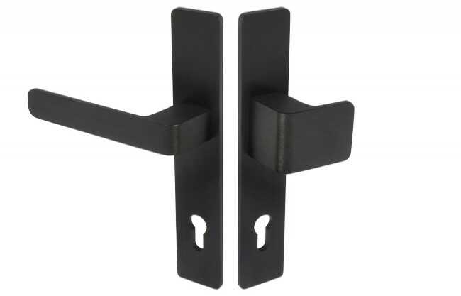 Gałko-klamka drzwiowa Wala na długim szyldzie L-92 H6S26L/G5S50/S5S42G6 (rękojeść 26 mm, szyld 42 mm), czarna anoda, lewa