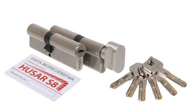 Komplet wkładek atestowanych HUSAR S8 45/30 + 45G/30, nikiel satyna, kl.C, 6 kluczy