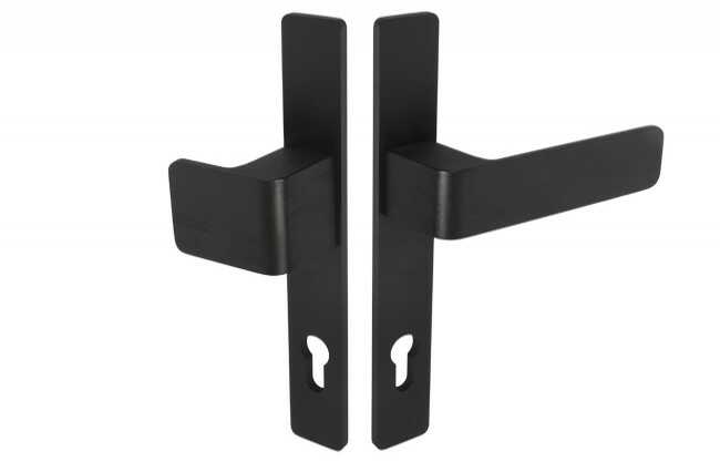 Gałko-klamka drzwiowa Wala na długim szyldzie L-92 H6S36P/G5S50/S5S34G6 (rękojeść 36 mm, szyld 34 mm) anoda czarna, prawa