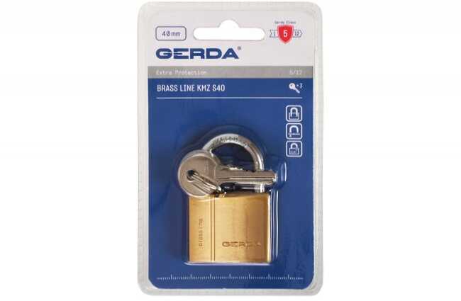 Kłódka pałąkowa GERDA BRASS LINE KMZ S4010A mosiężna, blister